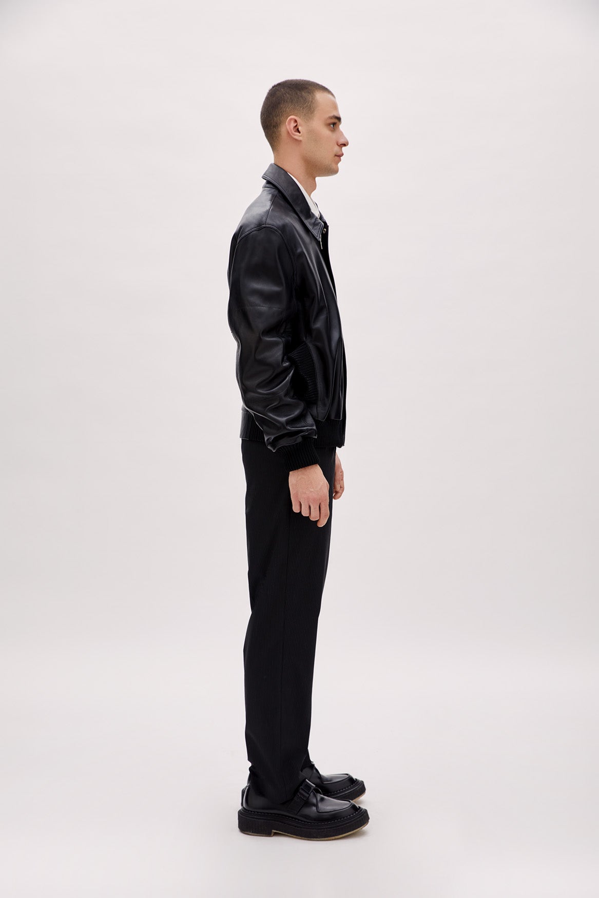 Bomber Men Leather Jacket - Black
